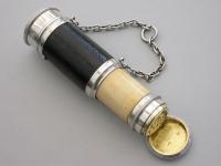 Victorian Novelty Silver Combined Scent Bottle Vinaigrette in the form of a Telescope