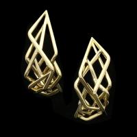A beautiful pair of sculptural asymmetric 18ct yellow gold Disorient hoop earrings