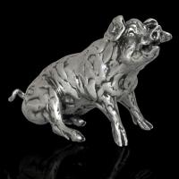 Seated Pig sterling silver sculpture