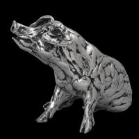 Seated Pig sterling silver sculpture