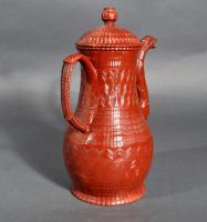 English Large Red-Glazed Engine-turned Bird-spout Coffee Pot & Staffordshire, Circa 1770