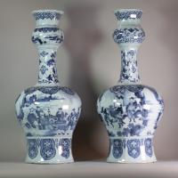 Pair of large Dutch delft bottlle vases circa 1680