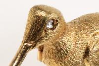 Antique 18 Carat Gold Brooch of a Snipe Game Bird with Diamond Eye, English circa 1880