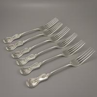 George IV Set of 6 Private Dye Kings Pattern Sterling Silver Table Forks By R.Gray & Son