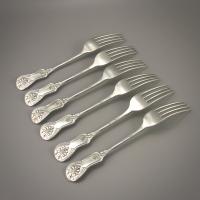 George IV Set of 6 Private Dye Kings Pattern Sterling Silver Table Forks By R.Gray & Son