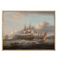 Thomas Luny – HMS Bellerophon leaving Torbay with the defeated Emperor Napoleon aboard
