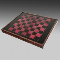 French walnut and burr walnut folding backgammon/chess board