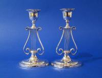 Pair of Victorian Silver 'Lyre' Candlesticks