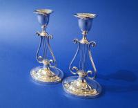 Pair of Victorian Silver 'Lyre' Candlesticks