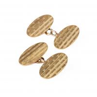 Antique 18 Carat Gold Classic Patterned Oval Cufflinks, English dated 1919.