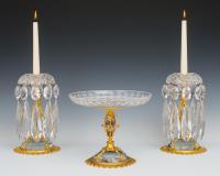 A Superb Quality Pair of Ormolu Mounted Cut Glass Candlesticks with a Matching Comport by J Green & Nephew