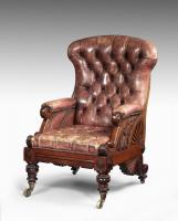 Carved Mahogany Reclining Library Chair, Designed by William Smee