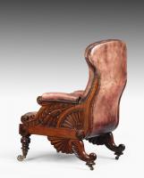 Carved Mahogany Reclining Library Chair, Designed by William Smee