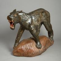 Carved and Polychrome Model of a Black Leopard