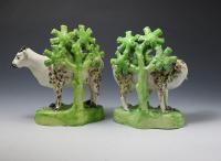 Staffordshire pottery pair of figures with bocage of cows early 19th century