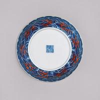 Chinese imperial porcelain blue ground iron-red dragon saucer dish