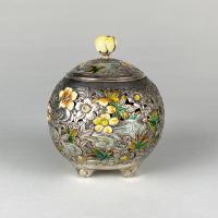 An attractive Japanese silver and enamel Koro