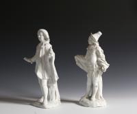 Two Strasbourg Faience Commedia Dell’Arte Figures of Mezzetin and L'Indifférent