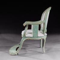 Unusual 18th Century Fauteuil (Armchair) In Original Eau De Nil Paint and Silver Gilt work