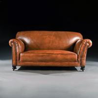 Late Victorian Leather Upholstered Drop-Arm Sofa