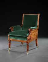 Rare Late Regency Yew Wood Library Bergere Armchair