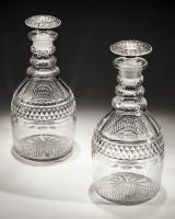 A Pair of Slice & Flute Cut Georgian Decanters with Diamond Band