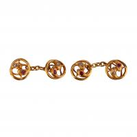Art Nouveau Serpent Cufflinks in 18 Karat Gold set with a Burma Ruby and Diamond, *French circa 1900.