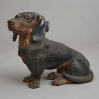 Pair of near life size Cold Painted Terracotta Dachshunds