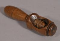 S/4373 Antique Treen 19th Century Boxwood Pocket Screw Type Nutcracker