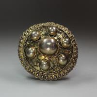 Scandinavian circular silver gilt brooch, 19th century