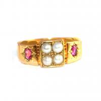 Victorian Pearl & Ruby Band Ring c.1880