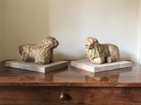 Lions Pair of Sculpture Marble Italian 13th Century Romanesque