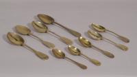 S/4348 Antique Late 19th Century Collection of Five Brass Table Spoons and Four Brass Tea Spoons