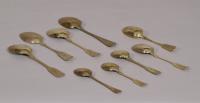 S/4348 Antique Late 19th Century Collection of Five Brass Table Spoons and Four Brass Tea Spoons