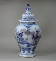 French faience blue and manganese jar and cover, Nevers, circa 1700