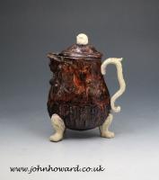 Agateware pottery chocolate pot with cover 18th century