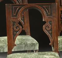 Chair Backstool Set of 5 Renaissance Oak English Architectural Velvet Sage Green