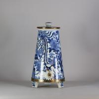 Front of Japanese blue and white Arita coffee pot