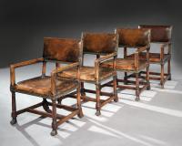 Pair of Armchairs, Walnut, Leather, Upholstered, Renaissance, Paw Feet, Tozer