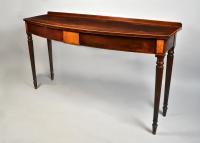 Sheraton period mahogany bow front serving table of unusually narrow proportions, c.1790