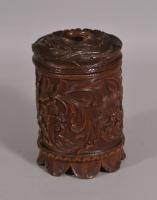 S/4416 Antique Treen 19th Century Carved Birch Wood Spice Jar
