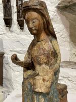 A Beautiful and Rare Early 14th Century Romanesque Carved and Polychromed Sedes Sepientiae. Circa 1320.