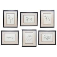 After Picasso Line Drawing Owl Set of 6 Butterfly Dog Horse Camel Flamingo Print