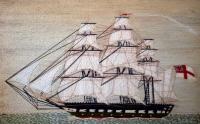 Sailor's Woolwork or Woolie of A Royal Navy Ship Under Full Sail, Circa 1865