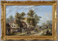 Landscape oil painting of a busy village by Georgina Lara