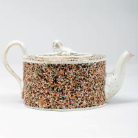 Staffordshire Pearlware Teapot and Cover with Inlaid Agate Surface