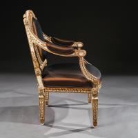 Fine Pair of 19th Century Decorative Italian Painted and Parcel Gilt Armchairs of Neo-classical Design