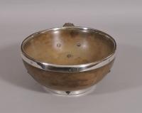 S/4374 Antique Arts and Crafts 19th Century Walnut Silver Plated Ceremonial Handled Bowl
