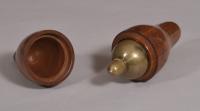 S/4428 Antique Treen 19th Century Brass and Steel Plumb Line Weight in a Mahogany Case