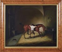 Sporting animal oil painting of a horse & groom in a stable by John Ferneley Jnr